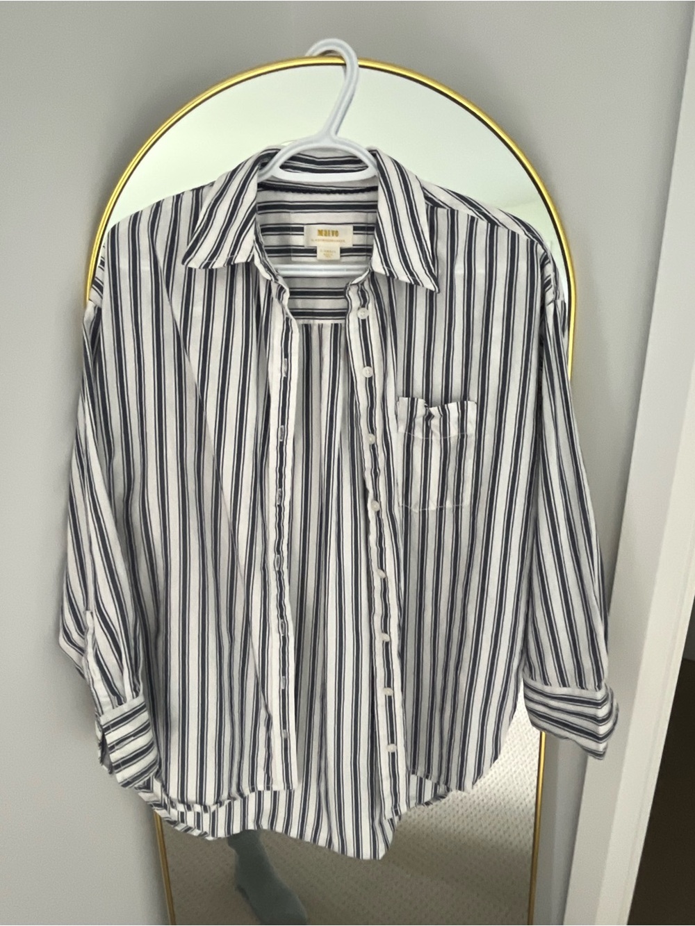 Anthropologie Striped Button-Down Shirt in White and Navy